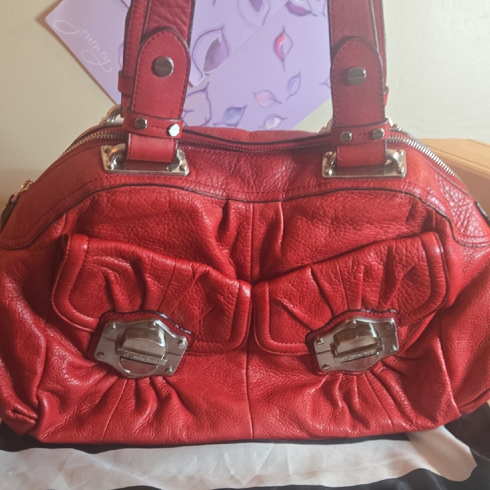 B. Makowsky Cherry Red Leather Satchel with wallet
